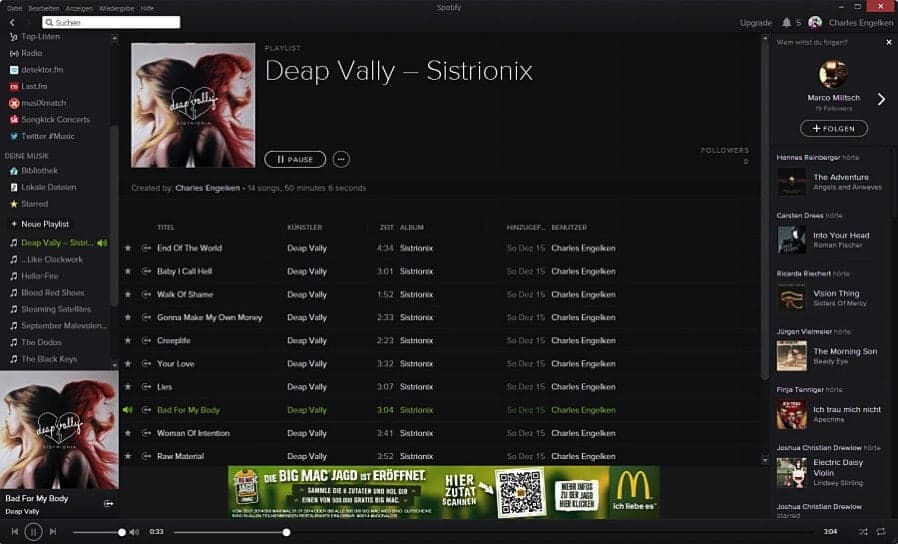 Interface de Spotify, très similaire